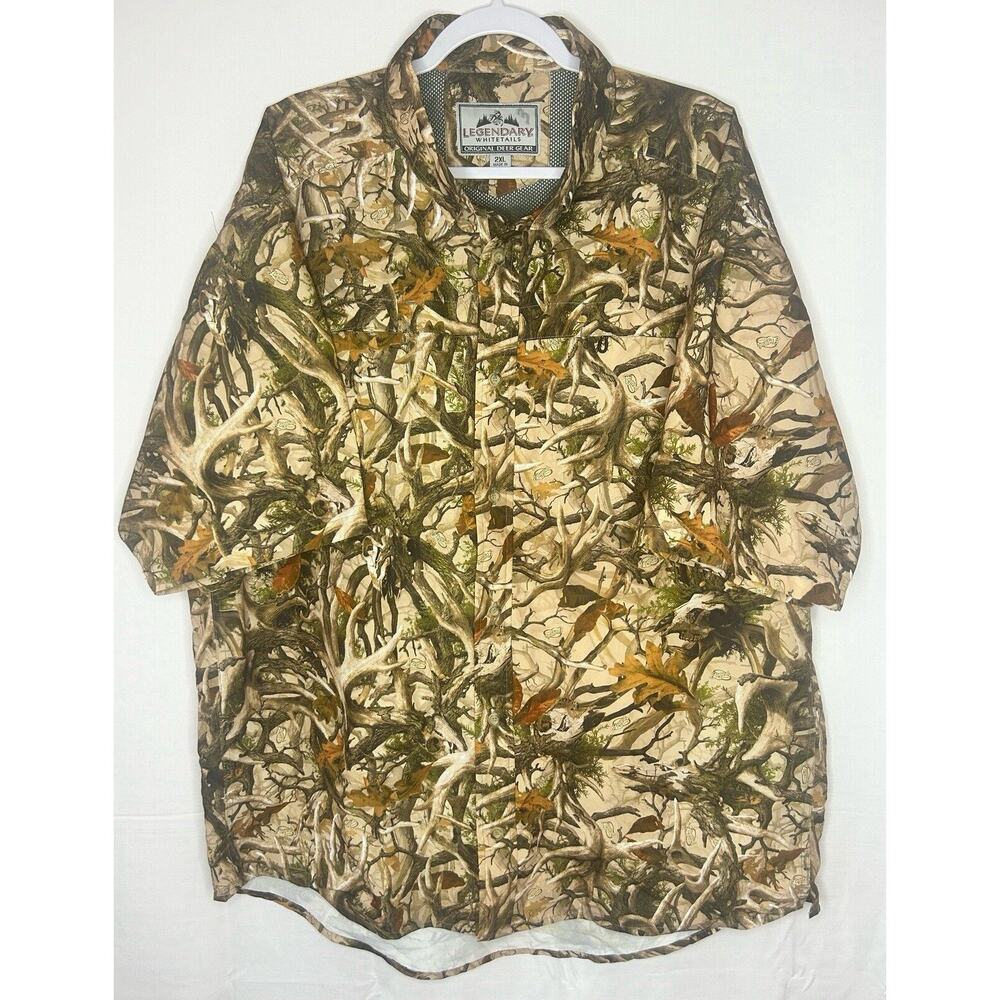 Legendary Whitetail original deer gear camo button-down short sleeve shirt 2 XL